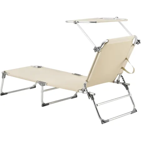 Set 2 Lettini Prendisole da Giardino Mare Pieghevoli Alluminio Beige