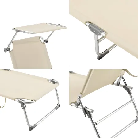 Set 2 Lettini Prendisole da Giardino Mare Pieghevoli Alluminio Beige