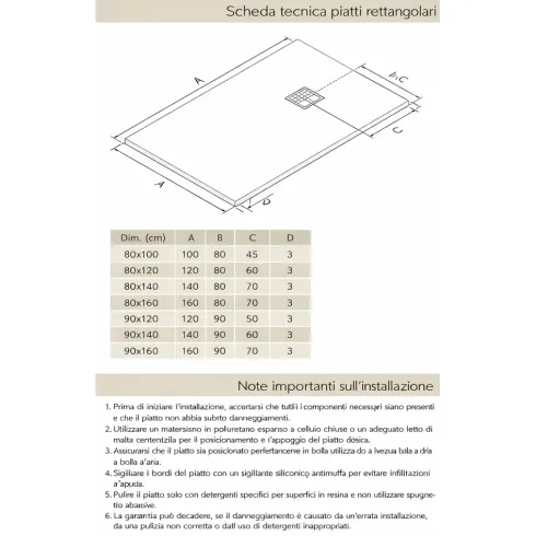 Piatto Doccia Nero Rettangolare 80X100 CM Ardesia Effetto Pietra Slim