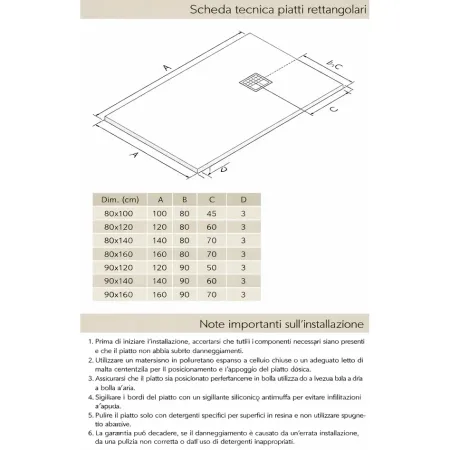 Piatto Doccia Nero Rettangolare 80X100 CM Ardesia Effetto Pietra Slim