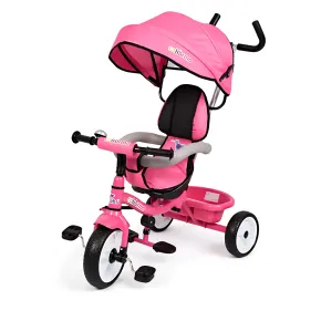 Triciclo Bambini Rosa Sedile Girevole Parasole Maniglione Genitore 2+
