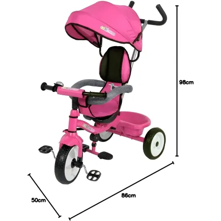Triciclo Bambini Rosa Sedile Girevole Parasole Maniglione Genitore 2+