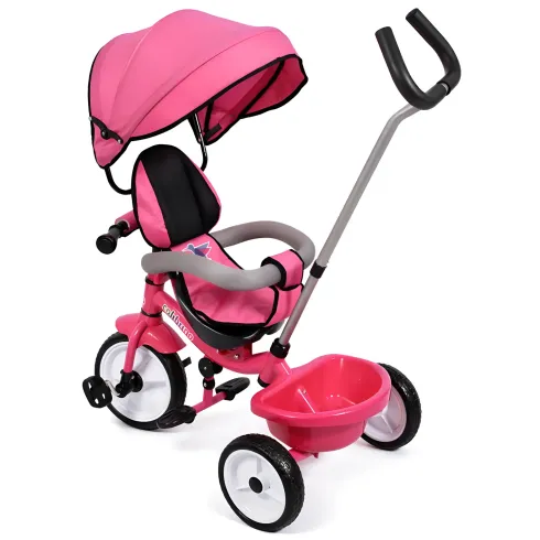 Triciclo Bambini Rosa Sedile Girevole Parasole Maniglione Genitore 2+