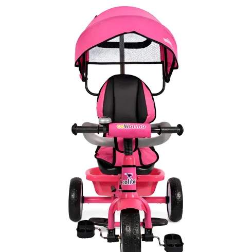 Triciclo Bambini Rosa Sedile Girevole Parasole Maniglione Genitore 2+