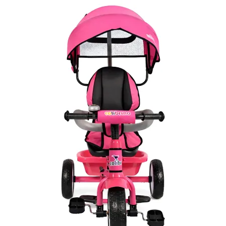 Triciclo Bambini Rosa Sedile Girevole Parasole Maniglione Genitore 2+