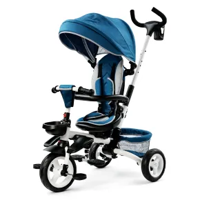 Triciclo per Bambini Blu Pieghevole Sedile Girevole Cappottina 1+