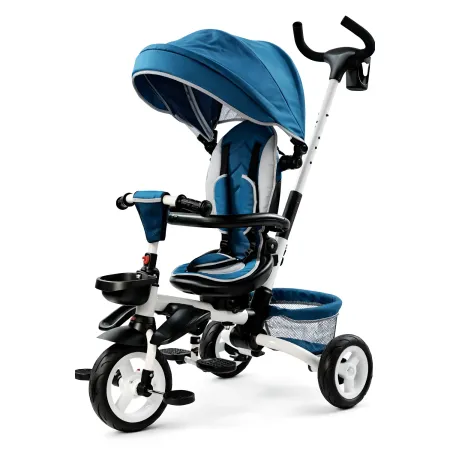 Triciclo per Bambini Blu Pieghevole Sedile Girevole Cappottina 1+