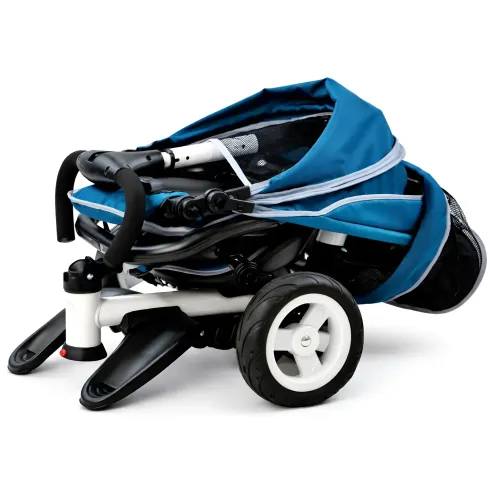 Triciclo per Bambini Blu Pieghevole Sedile Girevole Cappottina 1+