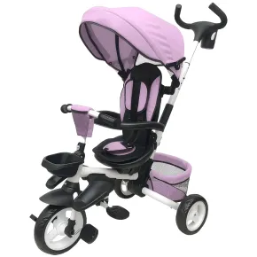 Triciclo per Bambini Rosa Pieghevole Sedile Girevole Cappottina 1+