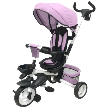 Triciclo per Bambini Rosa Pieghevole Sedile Girevole Cappottina 1+
