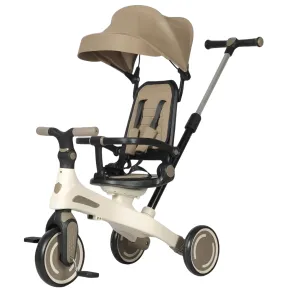 Triciclo Evolutivo per Bambini Beige Sedile Girevole Cappotta Tessuto