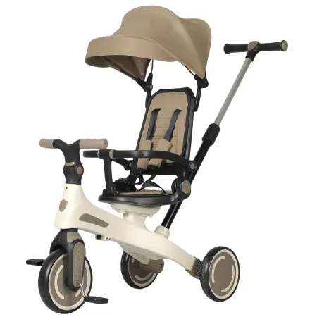 Triciclo Evolutivo per Bambini Beige Sedile Girevole Cappotta Tessuto