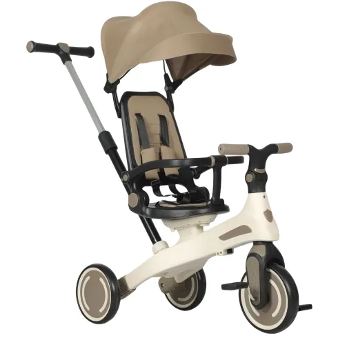 Triciclo Evolutivo per Bambini Beige Sedile Girevole Cappotta Tessuto