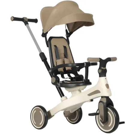 Triciclo Evolutivo per Bambini Beige Sedile Girevole Cappotta Tessuto