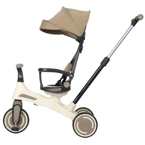 Triciclo Evolutivo per Bambini Beige Sedile Girevole Cappotta Tessuto