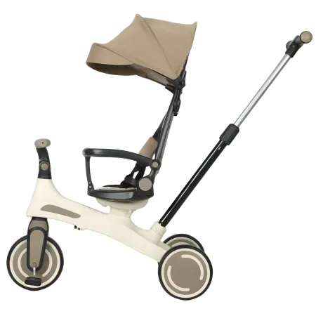 Triciclo Evolutivo per Bambini Beige Sedile Girevole Cappotta Tessuto