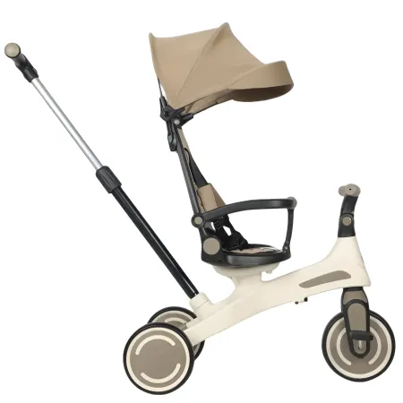 Triciclo Evolutivo per Bambini Beige Sedile Girevole Cappotta Tessuto