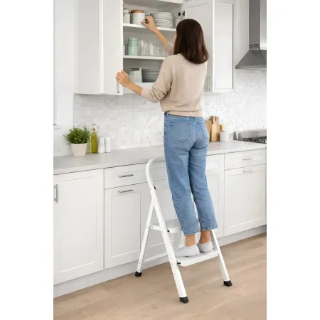 Sgabello Scala in Acciaio 2 Gradini Domestica Salvaspazio Scaletta Pieghevole | BricoShop24
