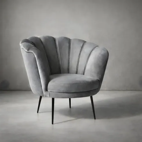 Poltroncina Poltrona a Conchiglia in Velluto Grigio da Ufficio Salotto Camera