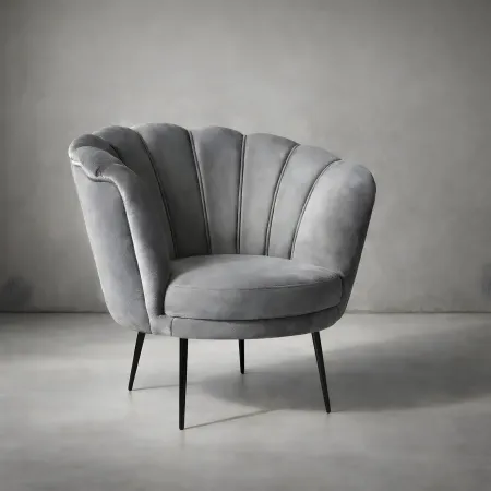 Poltroncina Poltrona a Conchiglia in Velluto Grigio da Ufficio Salotto Camera