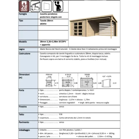 Casetta in Legno da Giardino 632×298 cm Doppia Porta a Vetri Portico
