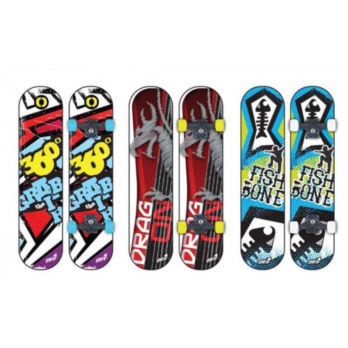 Skateboard Doppia Grafica Concavo Legno 80cm 50kg 3 Colori Disponibili Skate