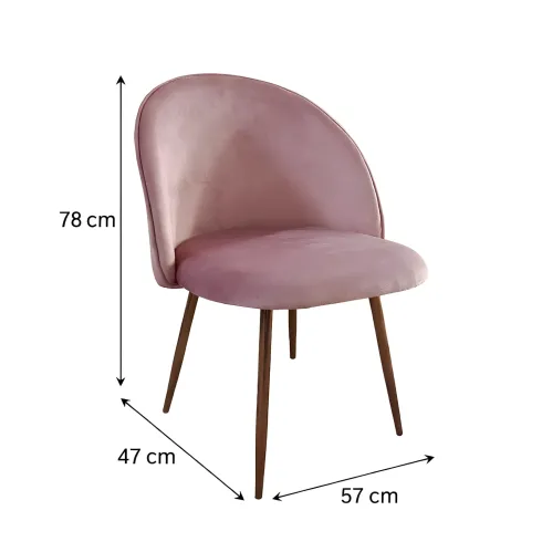 Set 4 Sedie in Velluto Rosa 47x57x78 cm Gambe in Metallo Oro