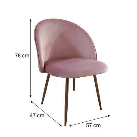 Set 4 Sedie in Velluto Rosa 47x57x78 cm Gambe in Metallo Oro
