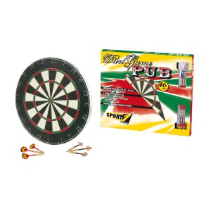 Bersaglio Pub 46cm Floccato + 6 Freccette Punta Metallo Bivalva Dartboard Game