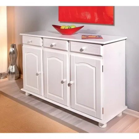 Mobile Credenza Bianco 3 Ante Cassetti Shabby Buffet Dispensa Soggiorno Cucina
