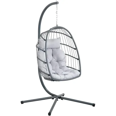 Poltrona Sospesa da Giardino Rattan 74x64x106 cm Struttura Acciaio Grigio