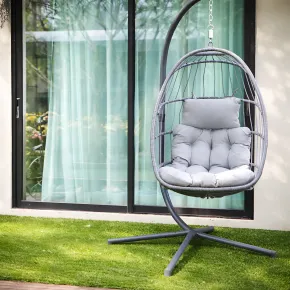 Poltrona Sospesa da Giardino Rattan 74x64x106 cm Struttura Acciaio Grigio 2