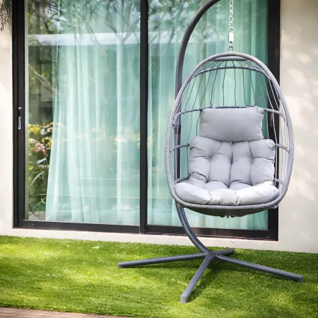 Poltrona Sospesa da Giardino Rattan 74x64x106 cm Struttura Acciaio Grigio