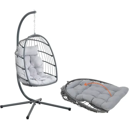 Poltrona Sospesa da Giardino Rattan 74x64x106 cm Struttura Acciaio Grigio