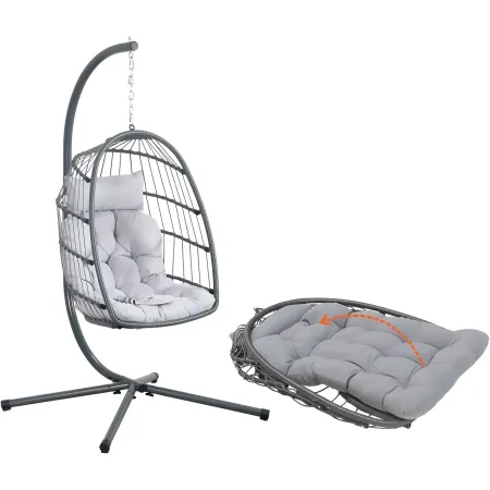 Poltrona Sospesa da Giardino Rattan 74x64x106 cm Struttura Acciaio Grigio