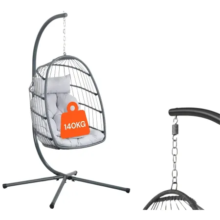 Poltrona Sospesa da Giardino Rattan 74x64x106 cm Struttura Acciaio Grigio