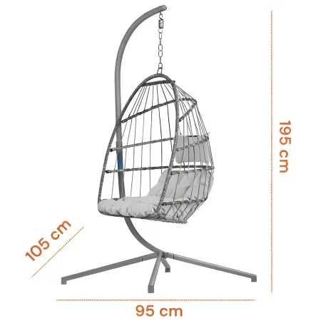 Poltrona Sospesa da Giardino Rattan 74x64x106 cm Struttura Acciaio Grigio