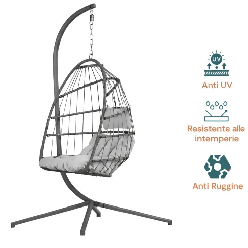 Poltrona Sospesa da Giardino Rattan 74x64x106 cm Struttura Acciaio Grigio