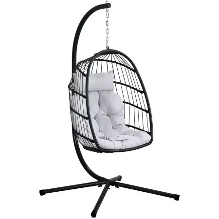 Poltrona Sospesa da Giardino Rattan 74x64x106 cm Struttura Acciaio Nero