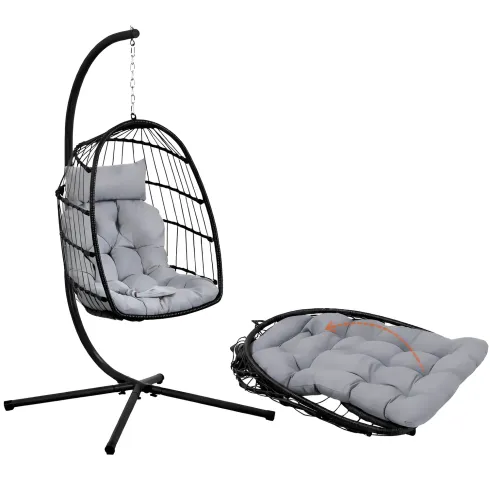 Poltrona Sospesa da Giardino Rattan 74x64x106 cm Struttura Acciaio Nero