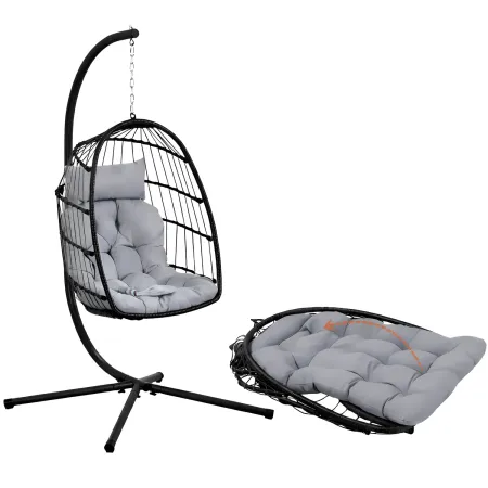 Poltrona Sospesa da Giardino Rattan 74x64x106 cm Struttura Acciaio Nero