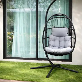 Poltrona Sospesa da Giardino Rattan 74x64x106 cm Struttura Acciaio Nero 2
