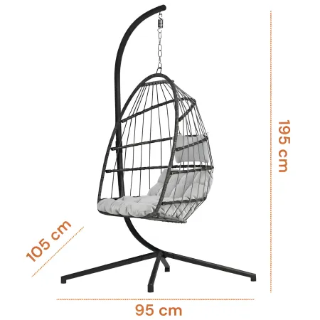 Poltrona Sospesa da Giardino Rattan 74x64x106 cm Struttura Acciaio Nero