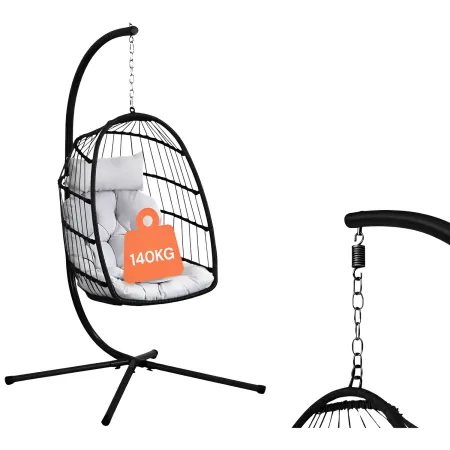 Poltrona Sospesa da Giardino Rattan 74x64x106 cm Struttura Acciaio Nero