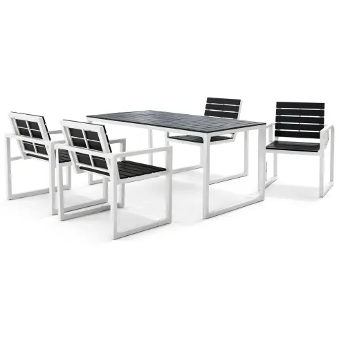 Set Tavolo 150x90 4 Sedie da Giardino Alluminio Legno Sintetico Nero