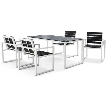 Set Tavolo 150x90 4 Sedie da Giardino Alluminio Legno Sintetico Nero