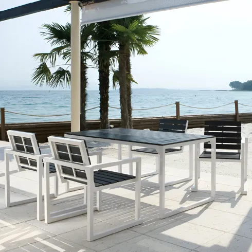 Set Tavolo 150x90 4 Sedie da Giardino Alluminio Legno Sintetico Nero