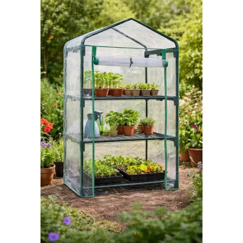 Serra Giardino 3 Ripiani con Ruote Copertura PVC Riparo Piante Inverno Terrazzo | BricoShop24
