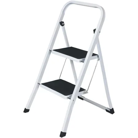 Sgabello Scaletta Pieghevole Acciaio 2 Gradini 47 cm Antiscivolo Nero