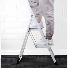 Sgabello Scaletta Pieghevole Acciaio 2 Gradini 47 cm Antiscivolo Nero 2